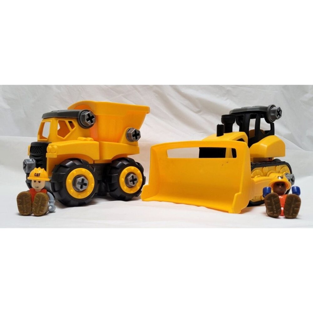 Lot of 2 Toy State Kid Galaxy? Cat Construction Toy Dump Truck Bulldozer Drivers